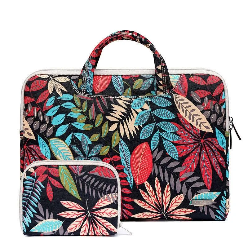 13.3 Inch Simple Business Laptop Bag | With Liner | LS-116 | Canvas Colorful Leaves | Blue