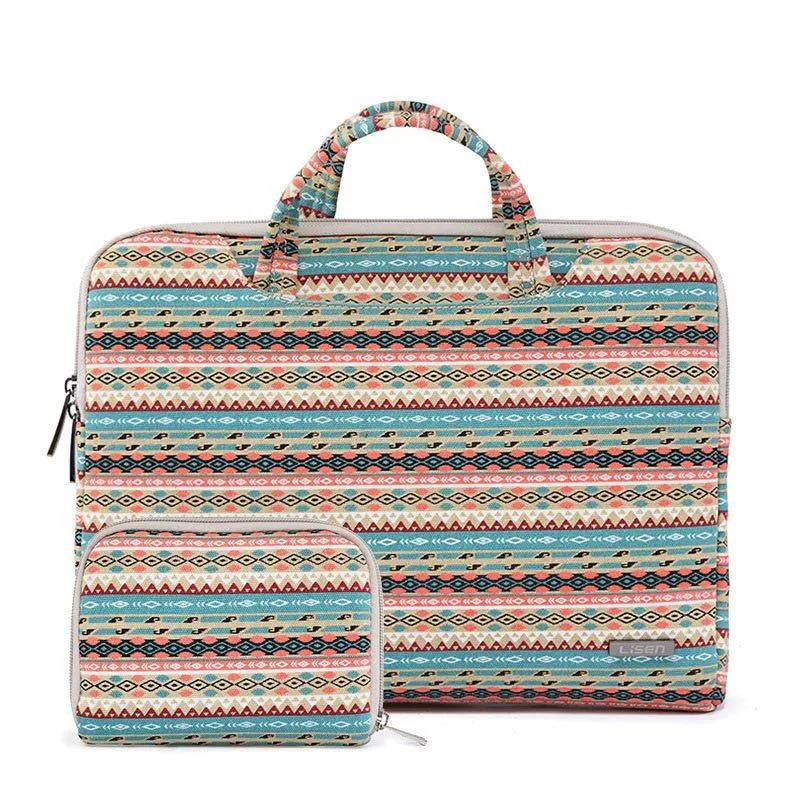 13.3 Inch Simple Business Laptop Bag | With Liner | LS-116 | Canvas Colorful Leaves | Blue
