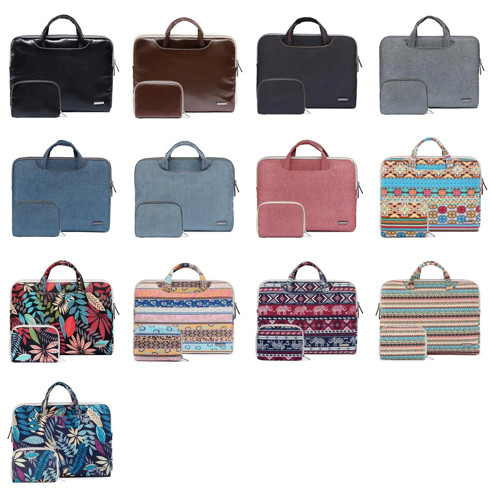 13.3 Inch Simple Business Laptop Bag | With Liner | LS-116 | Canvas Colorful Leaves | Blue