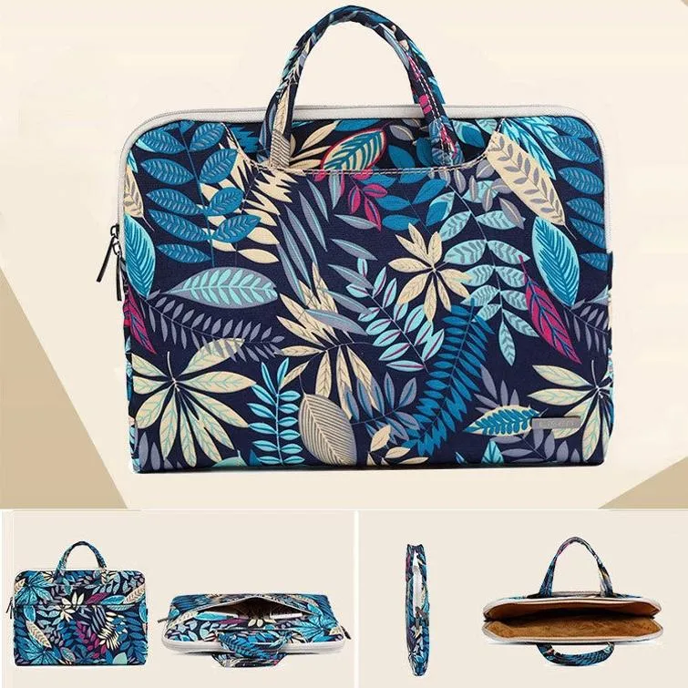 13.3 Inch Simple Business Laptop Bag | With Liner | LS-116 | Canvas Colorful Leaves | Blue