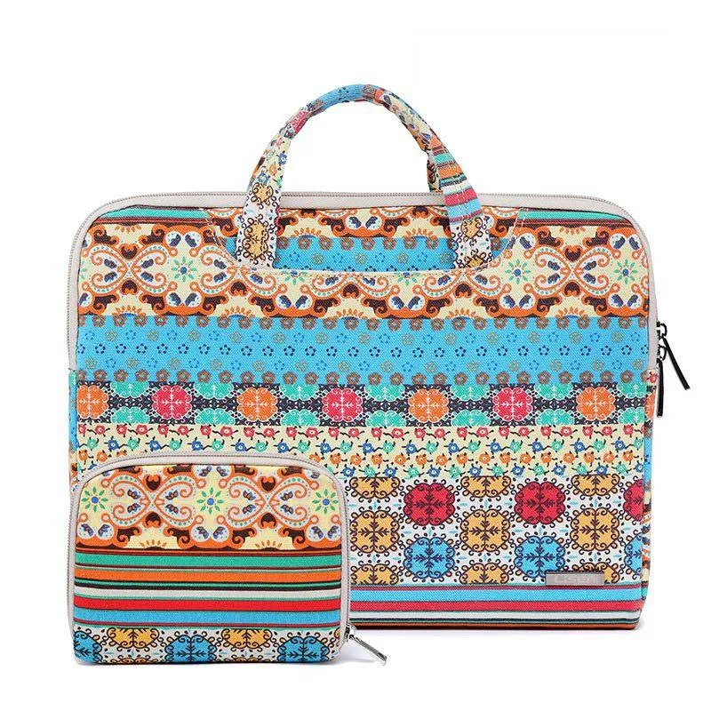 13.3 Inch Simple Business Laptop Bag | With Liner | LS-116 | Canvas Colorful Leaves | Blue