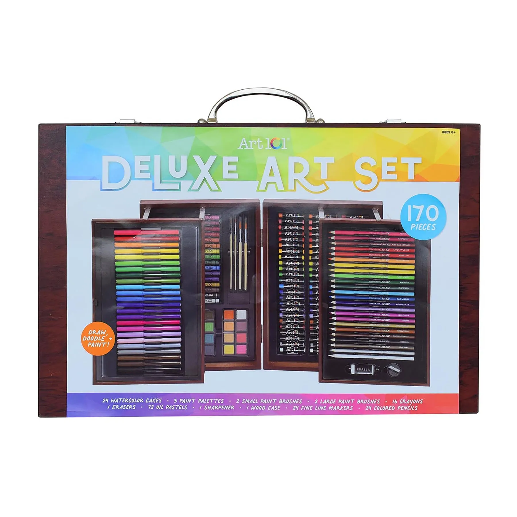 Art 101 Deluxe Wood Art Set - 170 Piece Multimedia Art Supply Kit