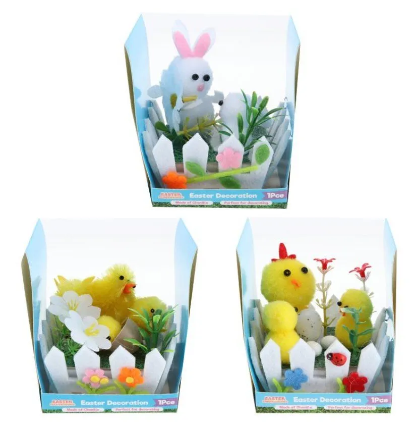 Assorted Easter Craft Chicken with Fence Decoration
