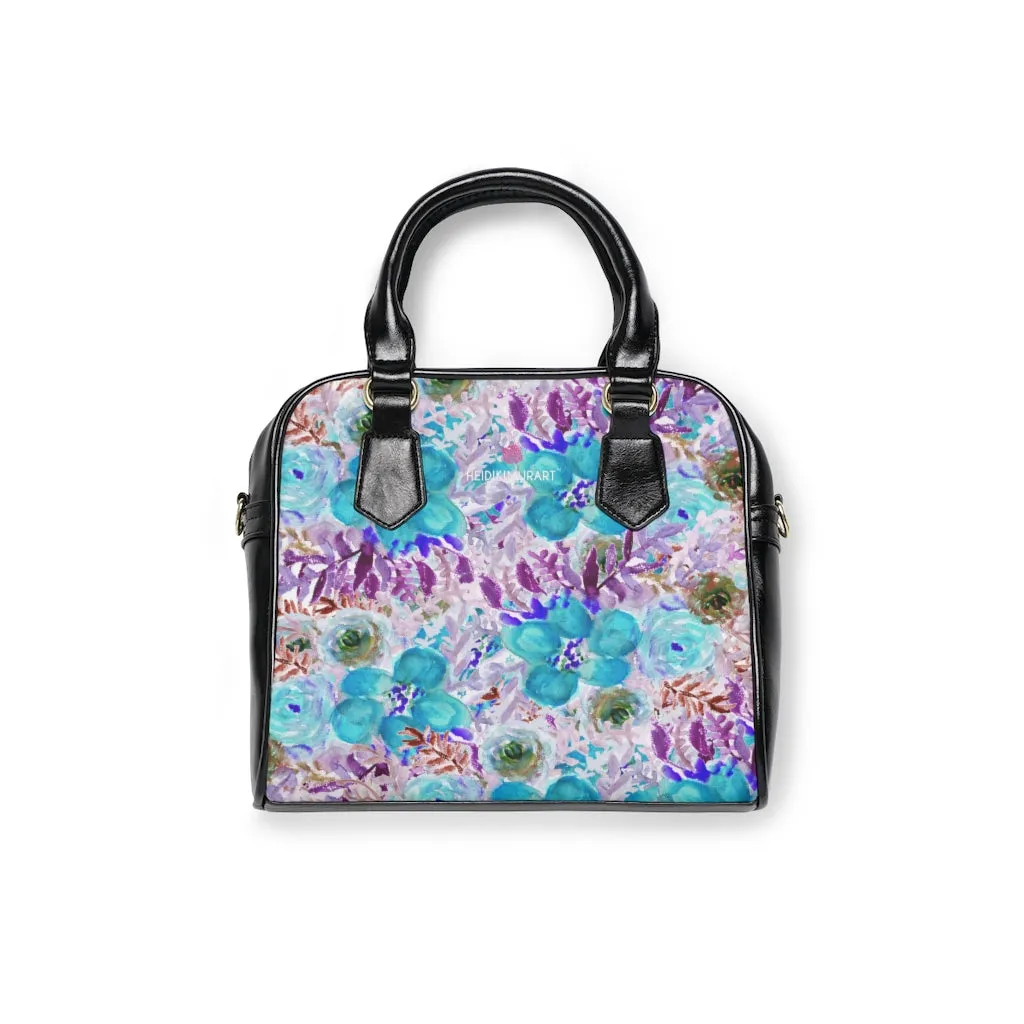 Blue Floral Ladies' Shoulder Handbag, Colorful Best Designer Ladies' 9.45" x 8.27" Shoulder Handbag