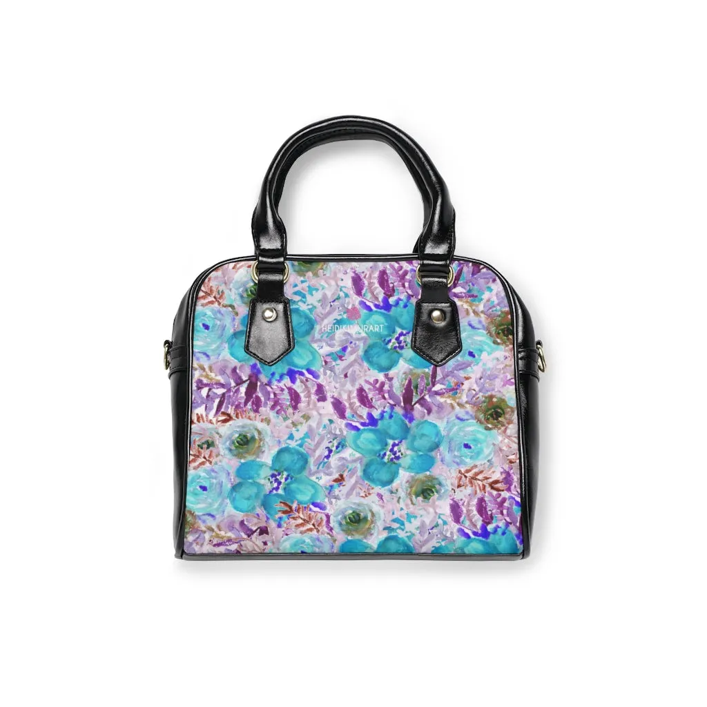 Blue Floral Ladies' Shoulder Handbag, Colorful Best Designer Ladies' 9.45" x 8.27" Shoulder Handbag