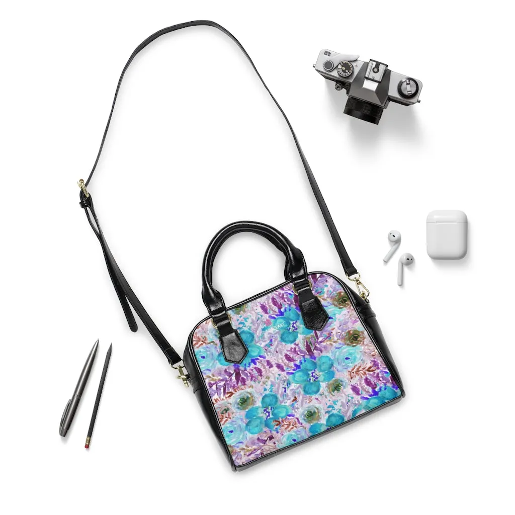 Blue Floral Ladies' Shoulder Handbag, Colorful Best Designer Ladies' 9.45" x 8.27" Shoulder Handbag
