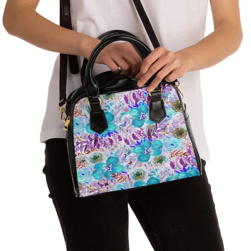 Blue Floral Ladies' Shoulder Handbag, Colorful Best Designer Ladies' 9.45" x 8.27" Shoulder Handbag