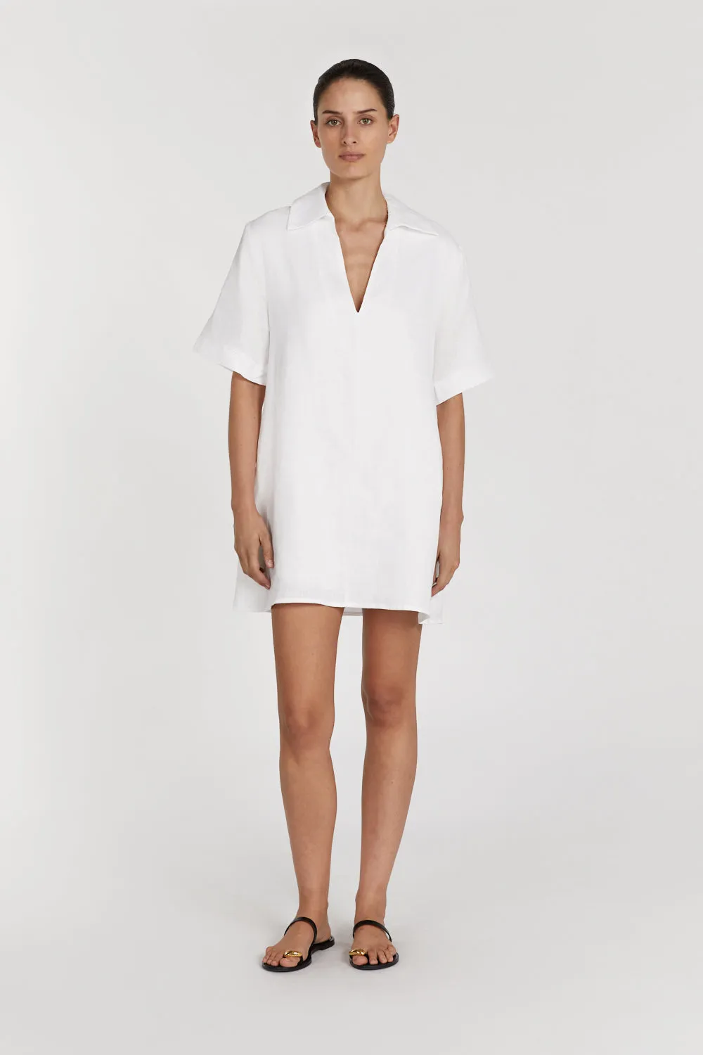 CANDICE WHITE LINEN SMOCK DRESS