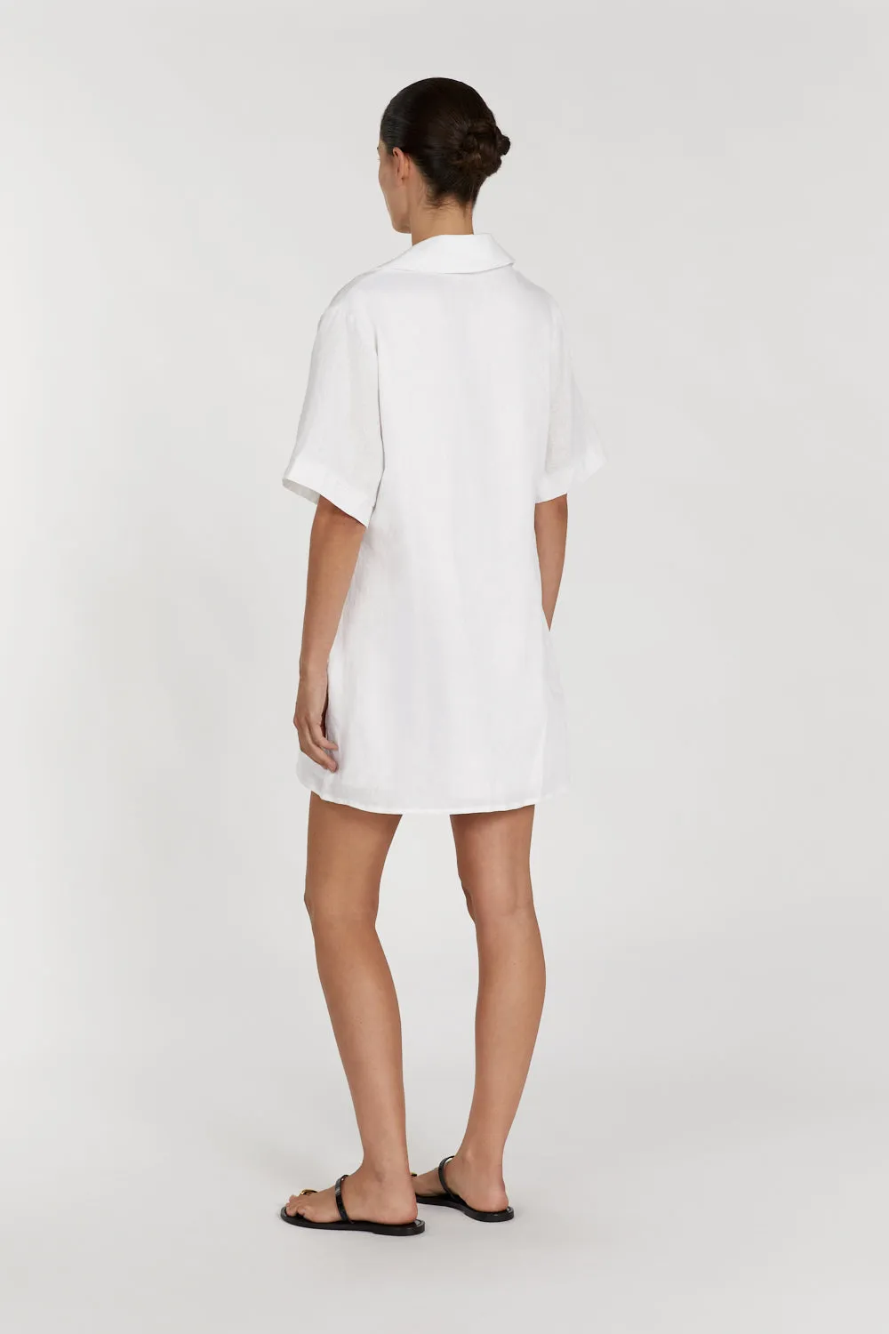 CANDICE WHITE LINEN SMOCK DRESS