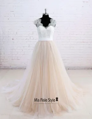 Cap Sleeves Champagne Summer Wedding Dress