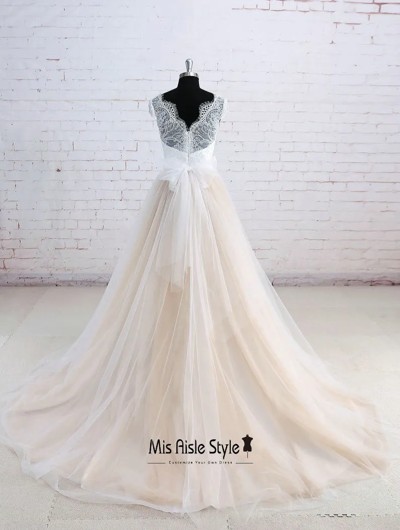 Cap Sleeves Champagne Summer Wedding Dress