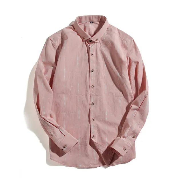 Chalk Stripe Style Plaid Men Long Sleeves Shirt