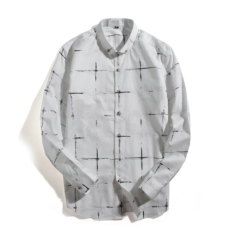 Chalk Stripe Style Plaid Men Long Sleeves Shirt