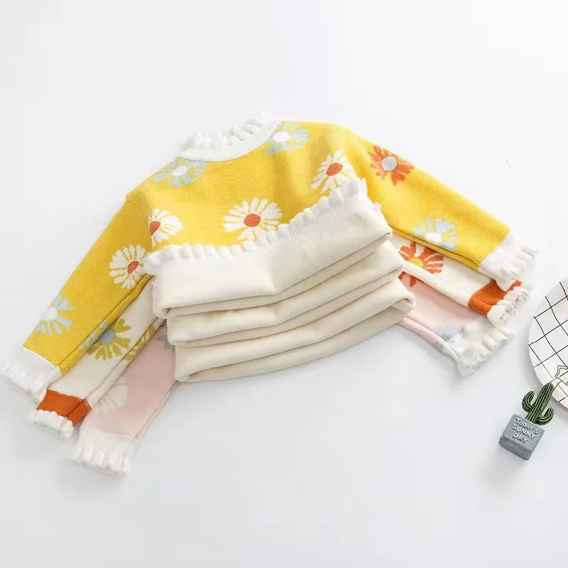 Colorful Daisy Ruffled Fleece Sweater