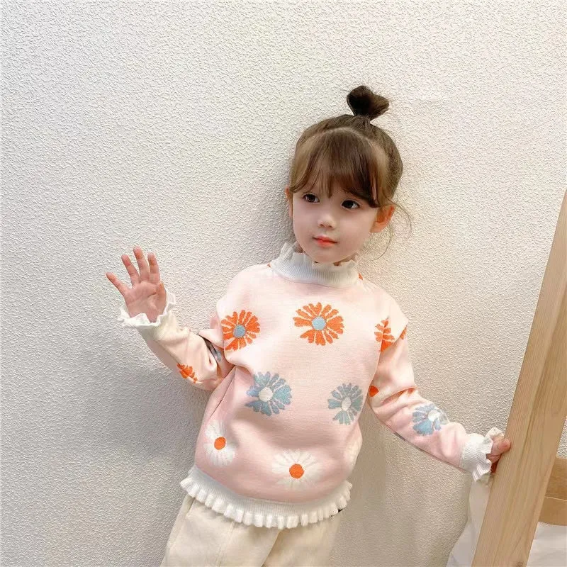 Colorful Daisy Ruffled Fleece Sweater