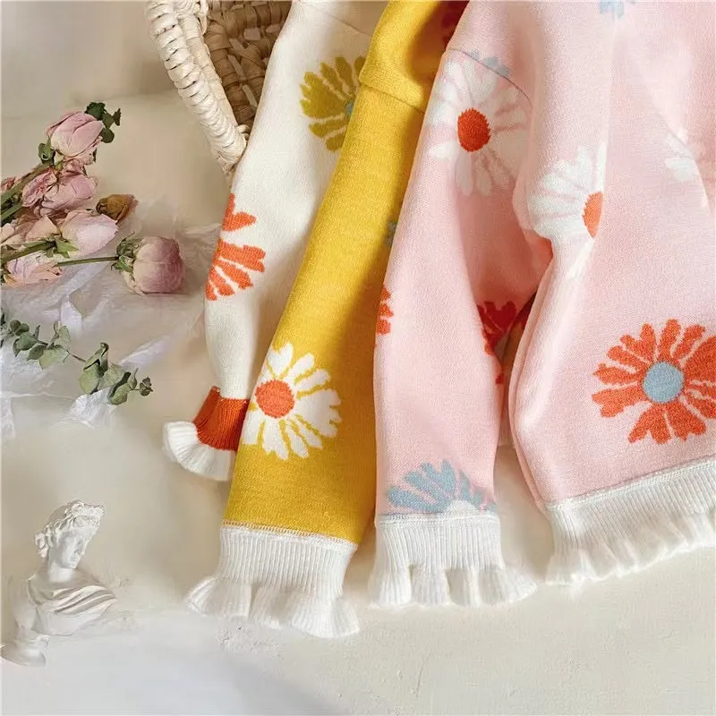 Colorful Daisy Ruffled Fleece Sweater