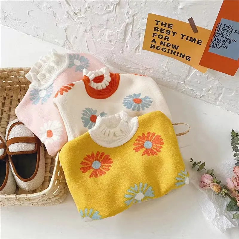 Colorful Daisy Ruffled Fleece Sweater