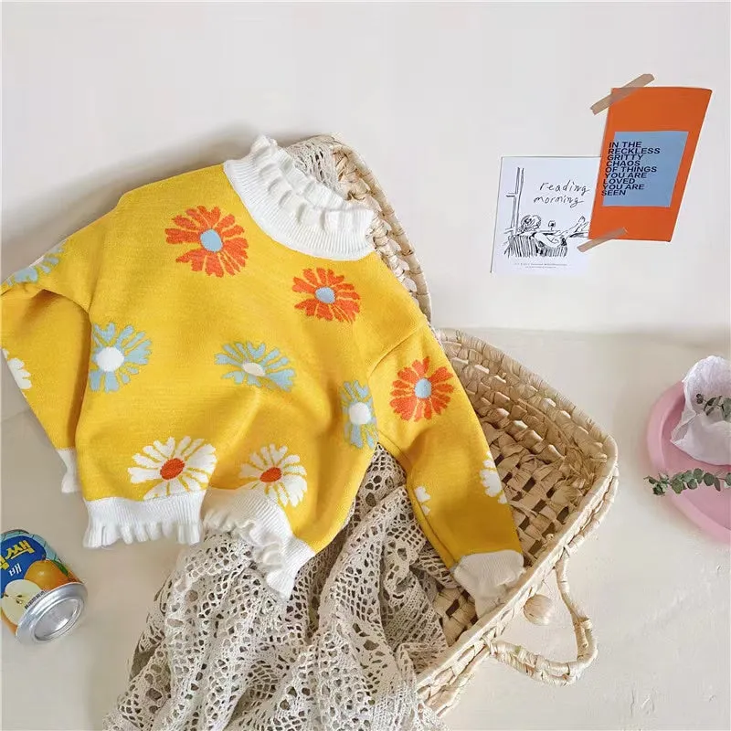Colorful Daisy Ruffled Fleece Sweater