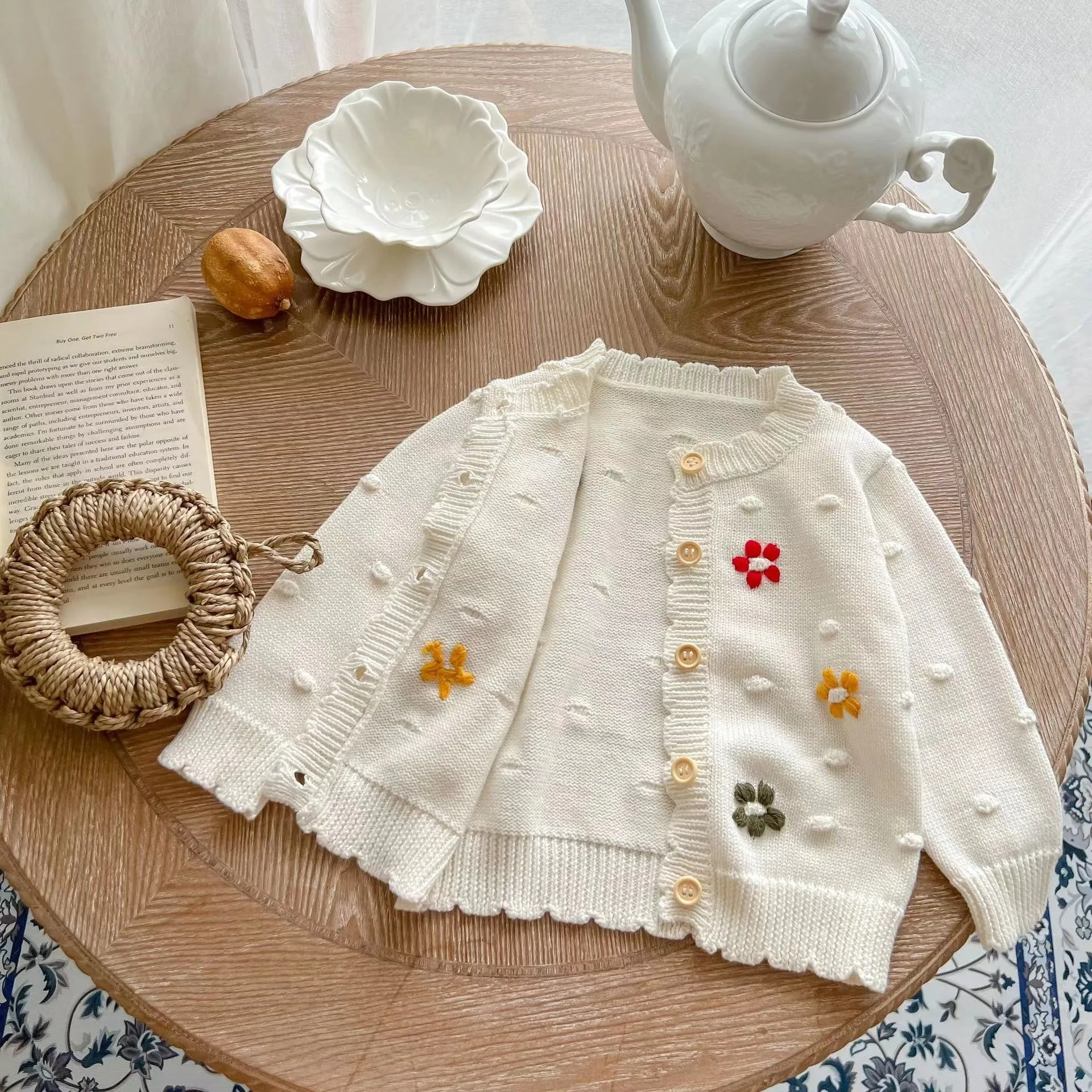 Colorful Floral Hand-Crocheted Baby Cardigan
