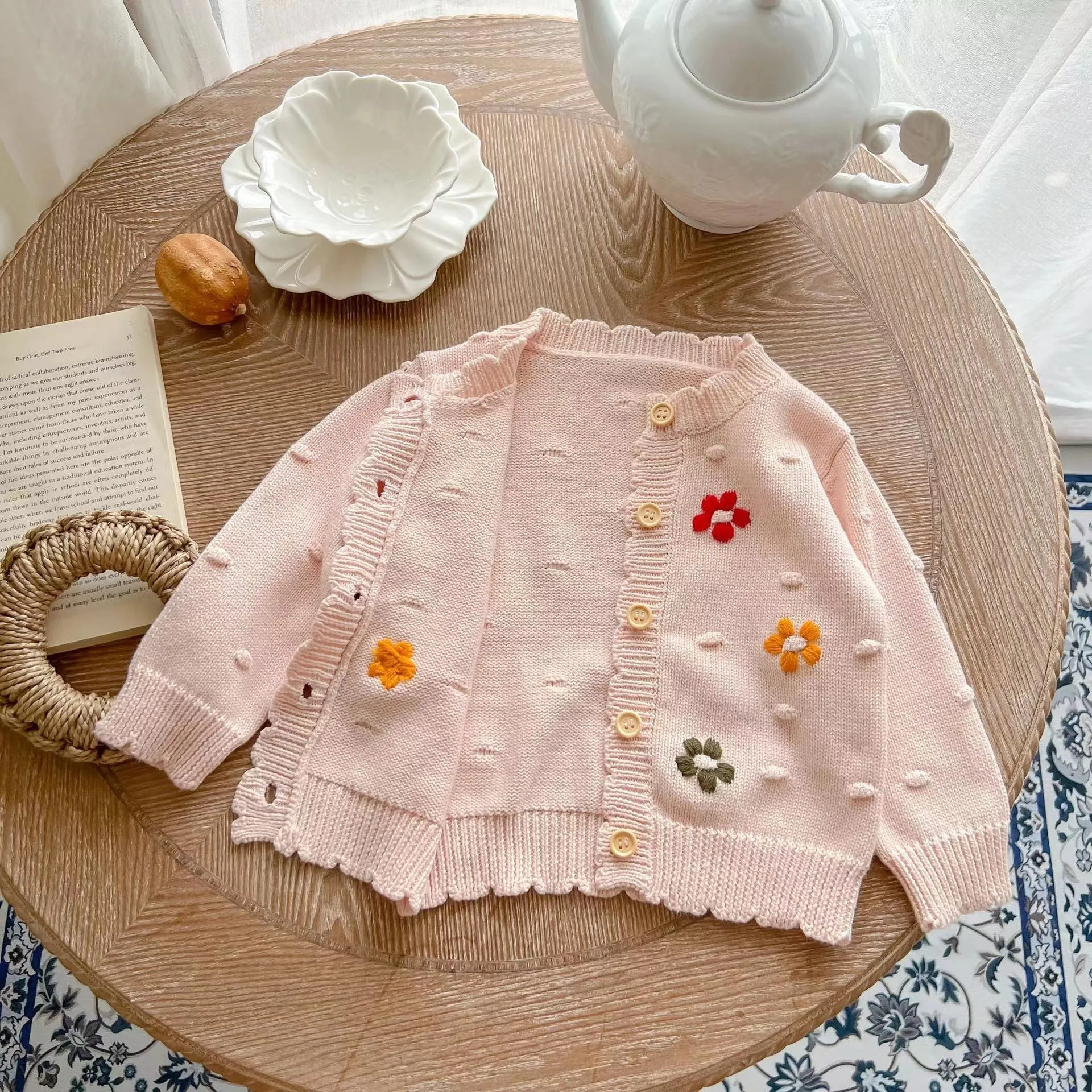 Colorful Floral Hand-Crocheted Baby Cardigan