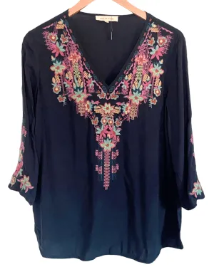 Dark Winter Embroidered V-neck Top