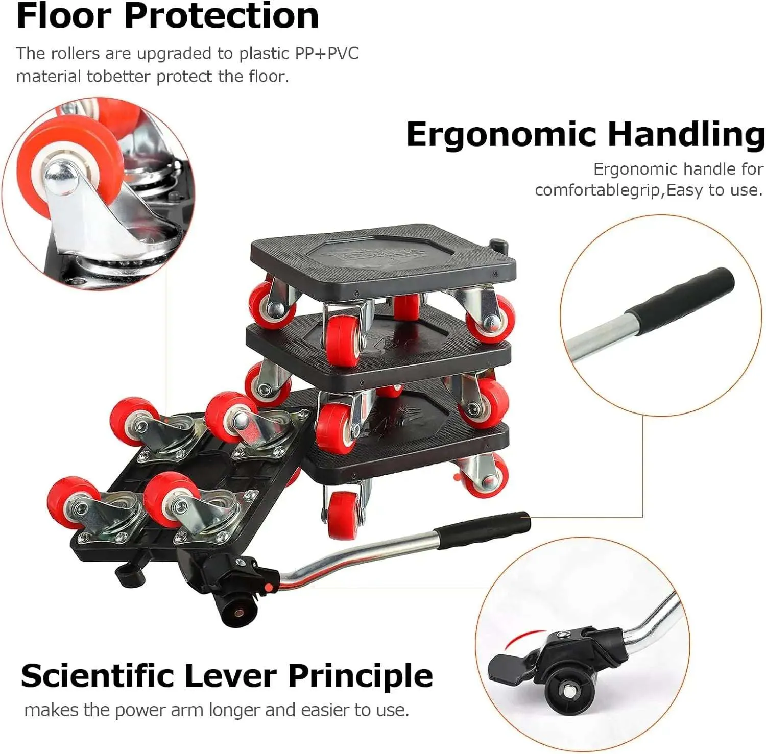 Furniture Movers Lift Mover Tool Set - 880 Lbs Load Capacity, 360 Rotation Moving Wheels Roller Slider for Sofa, Piano, Refrigerator