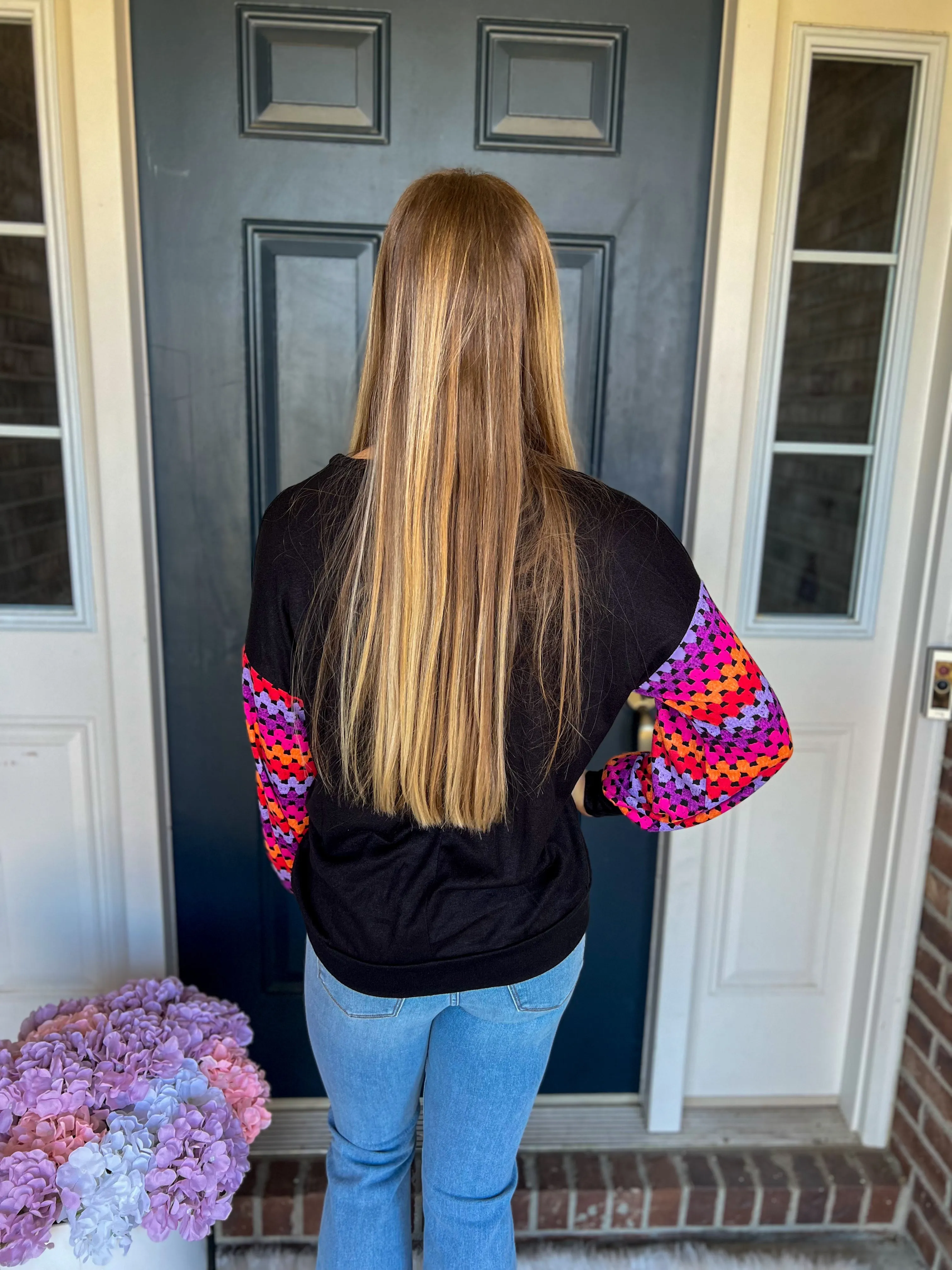 Gianna Black with Colorful Sleeves Top