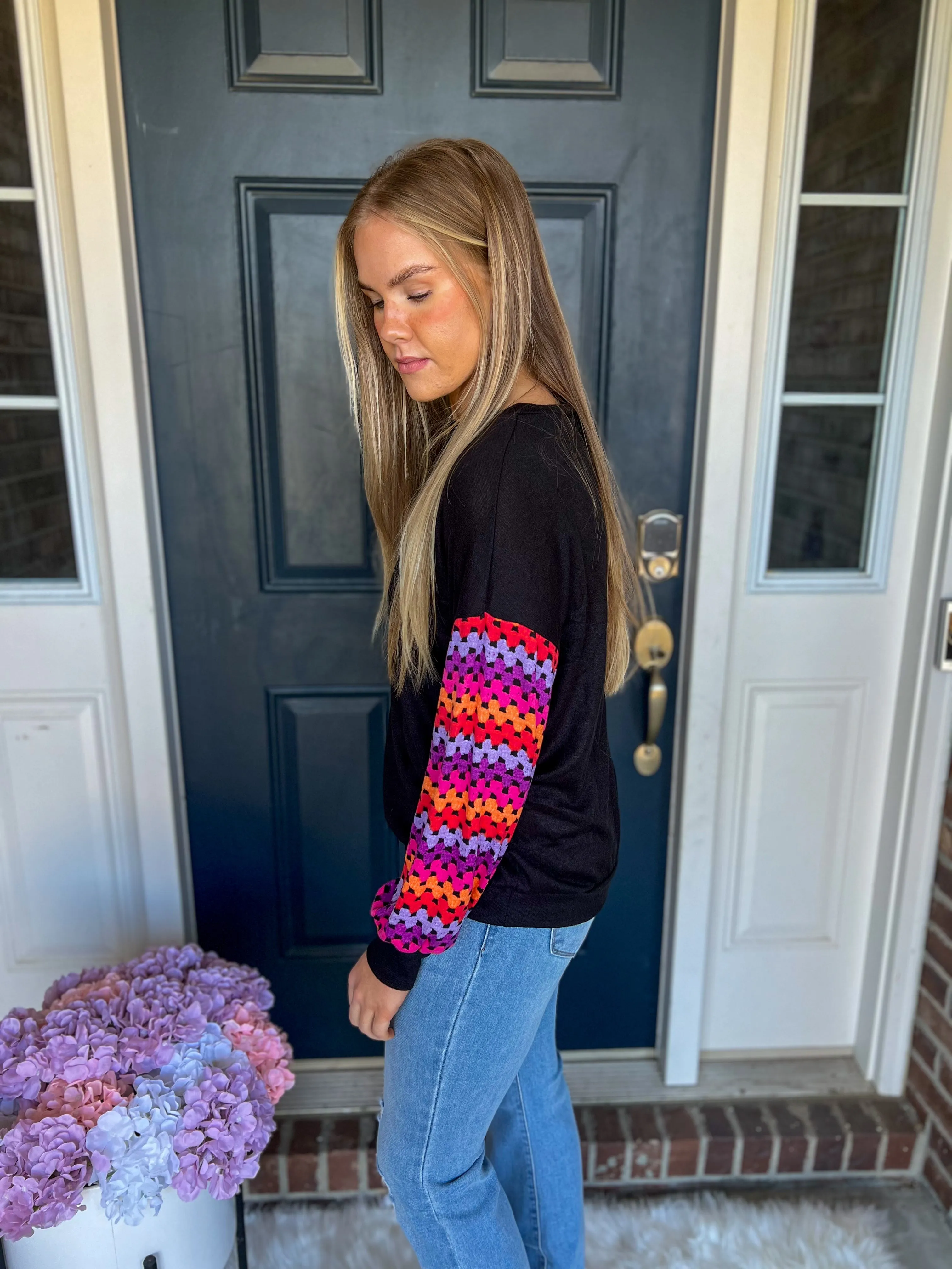 Gianna Black with Colorful Sleeves Top