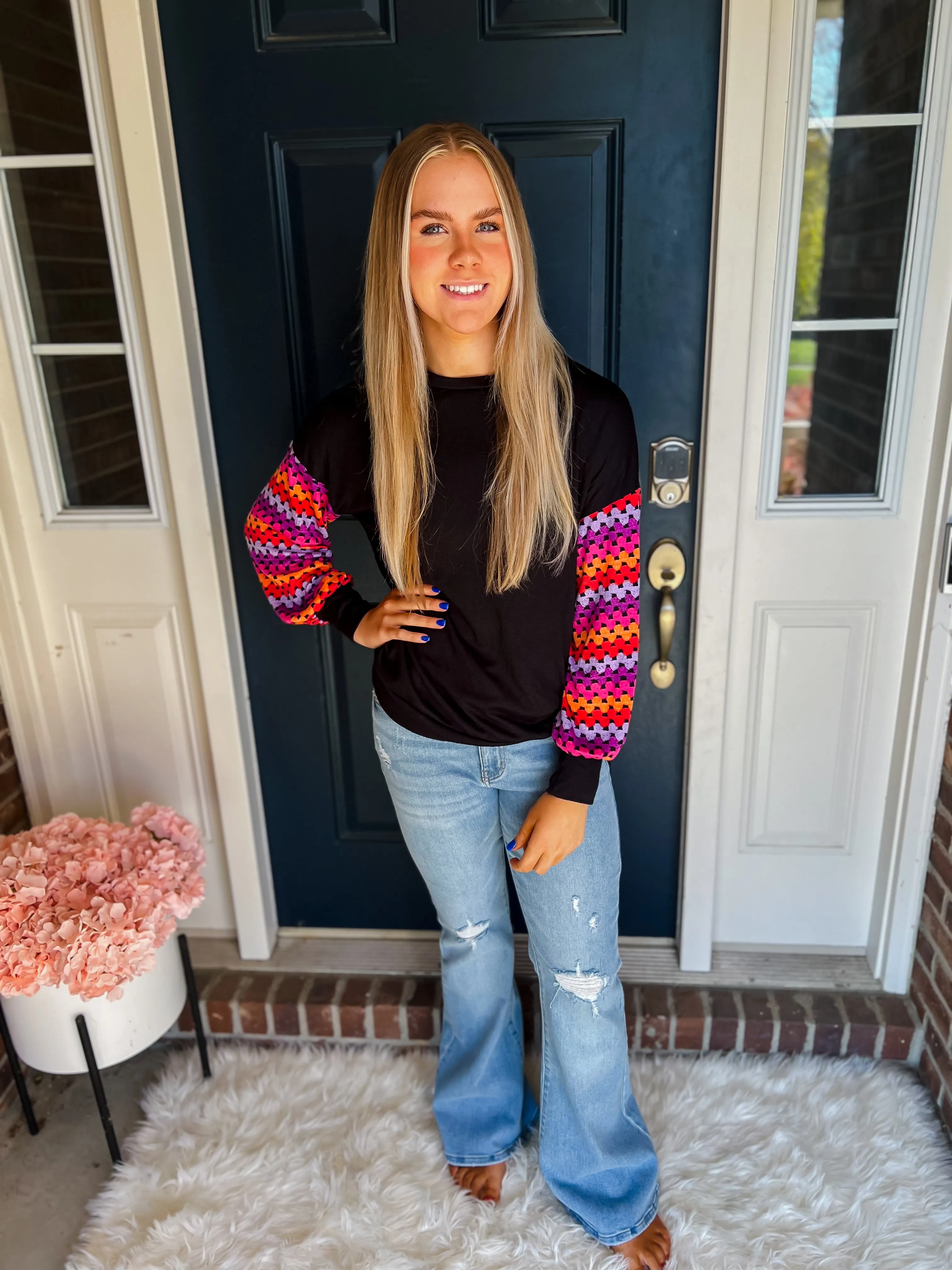 Gianna Black with Colorful Sleeves Top