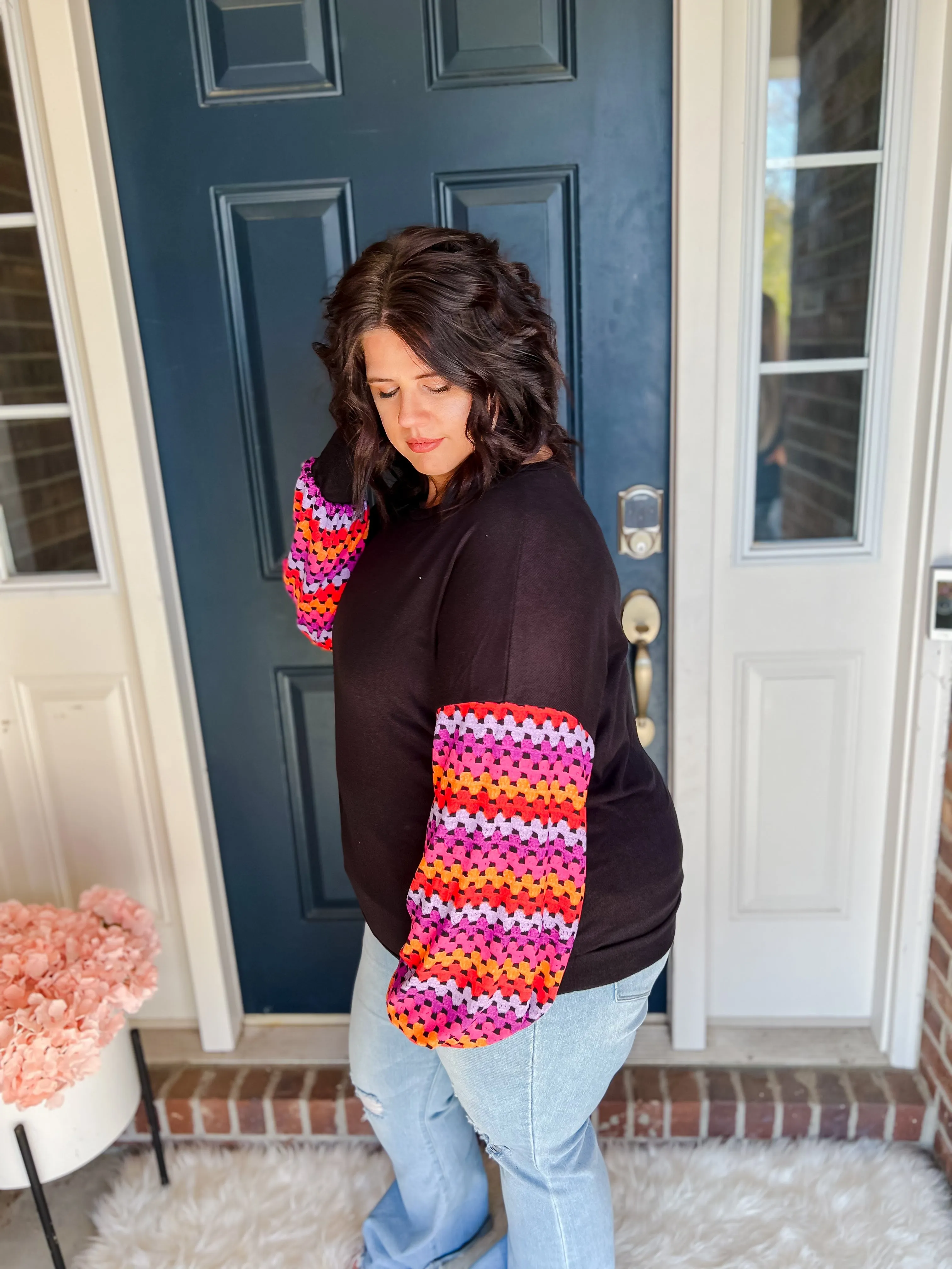 Gianna Black with Colorful Sleeves Top