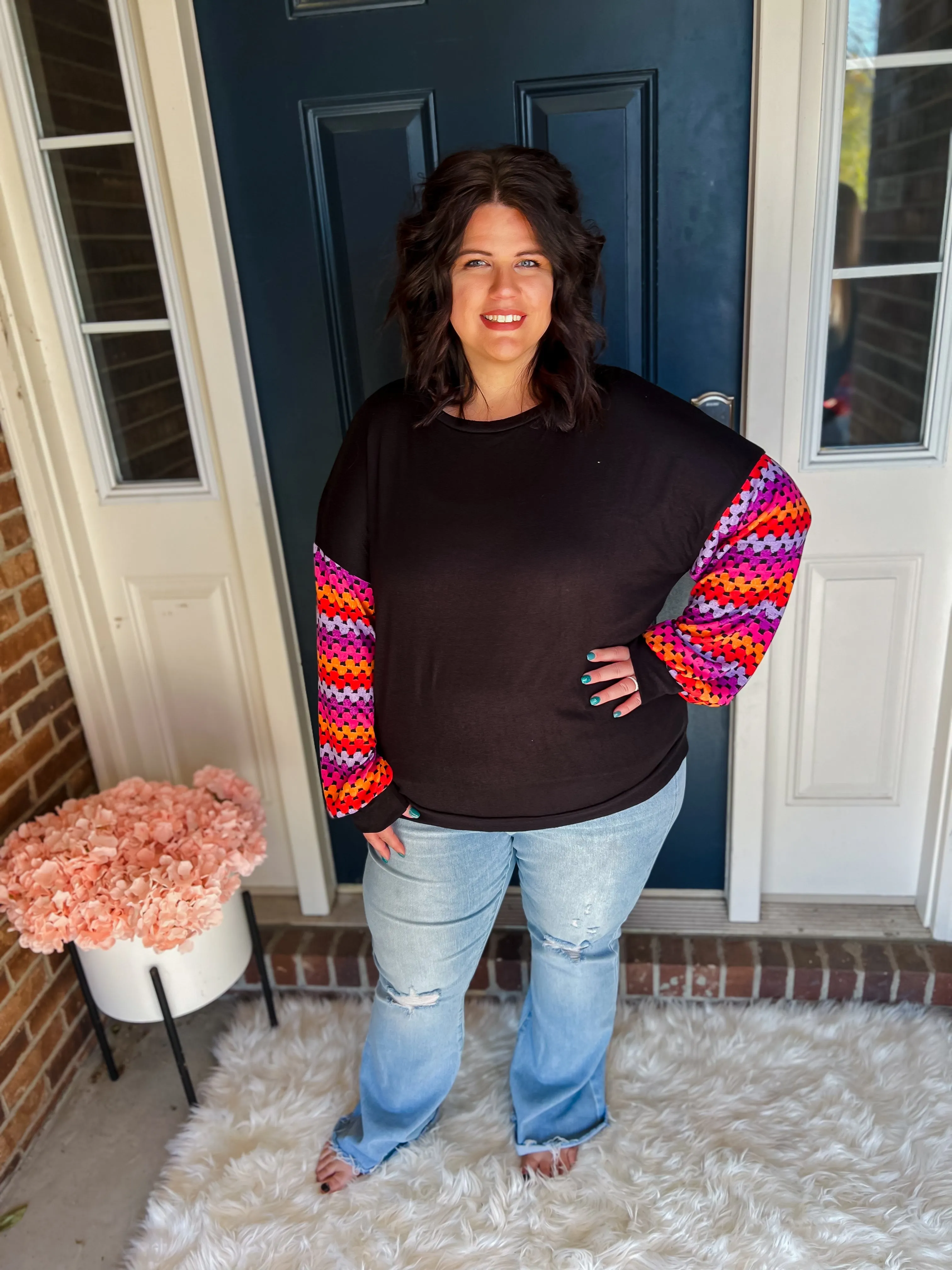 Gianna Black with Colorful Sleeves Top