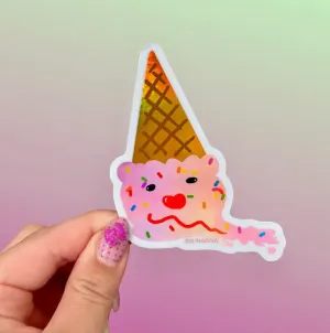 Holographic Melting Ice Cream Cone Sticker
