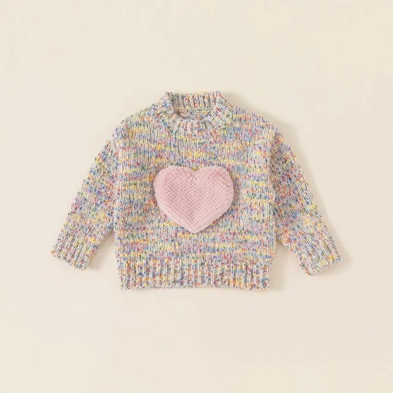 Plush Heart Colorful Knit Sweater