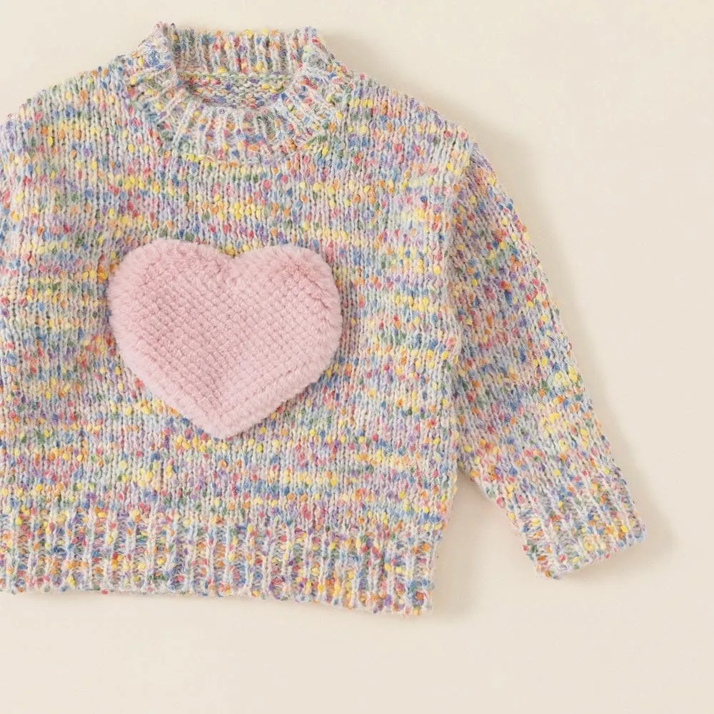 Plush Heart Colorful Knit Sweater