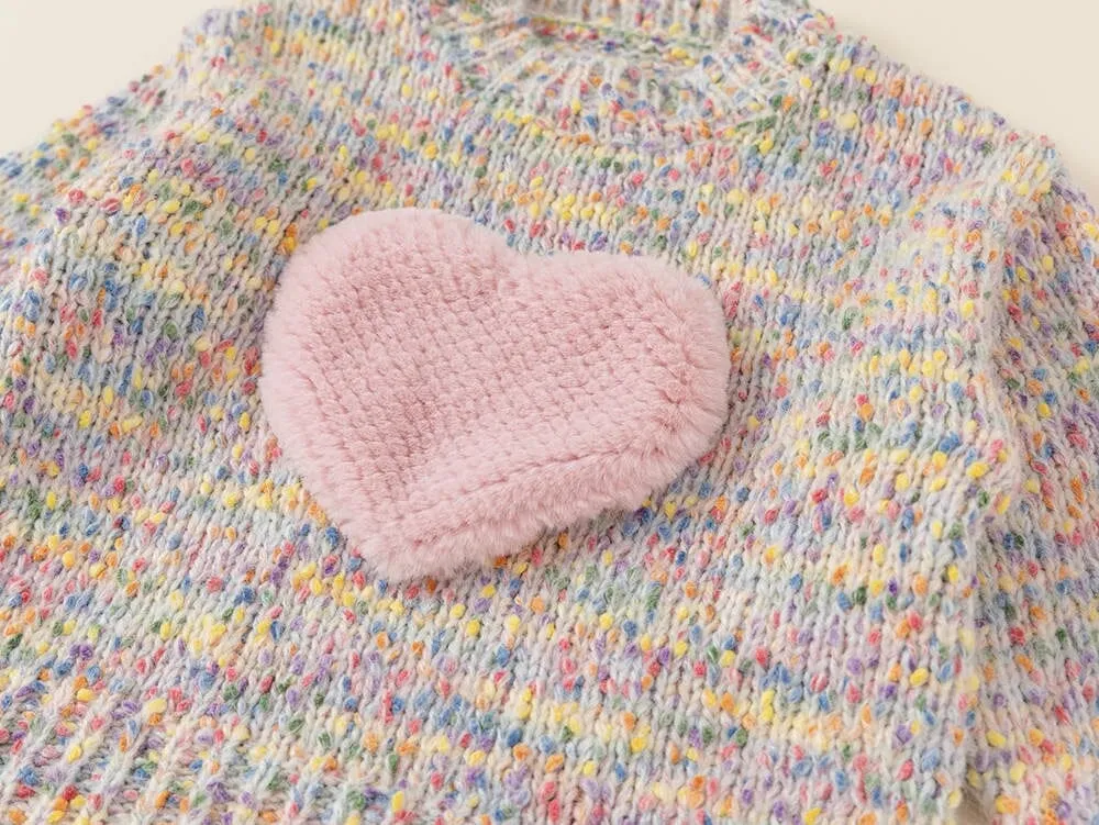 Plush Heart Colorful Knit Sweater