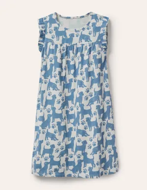 Printed Short-sleeved Nightie-Blue Playful Pups