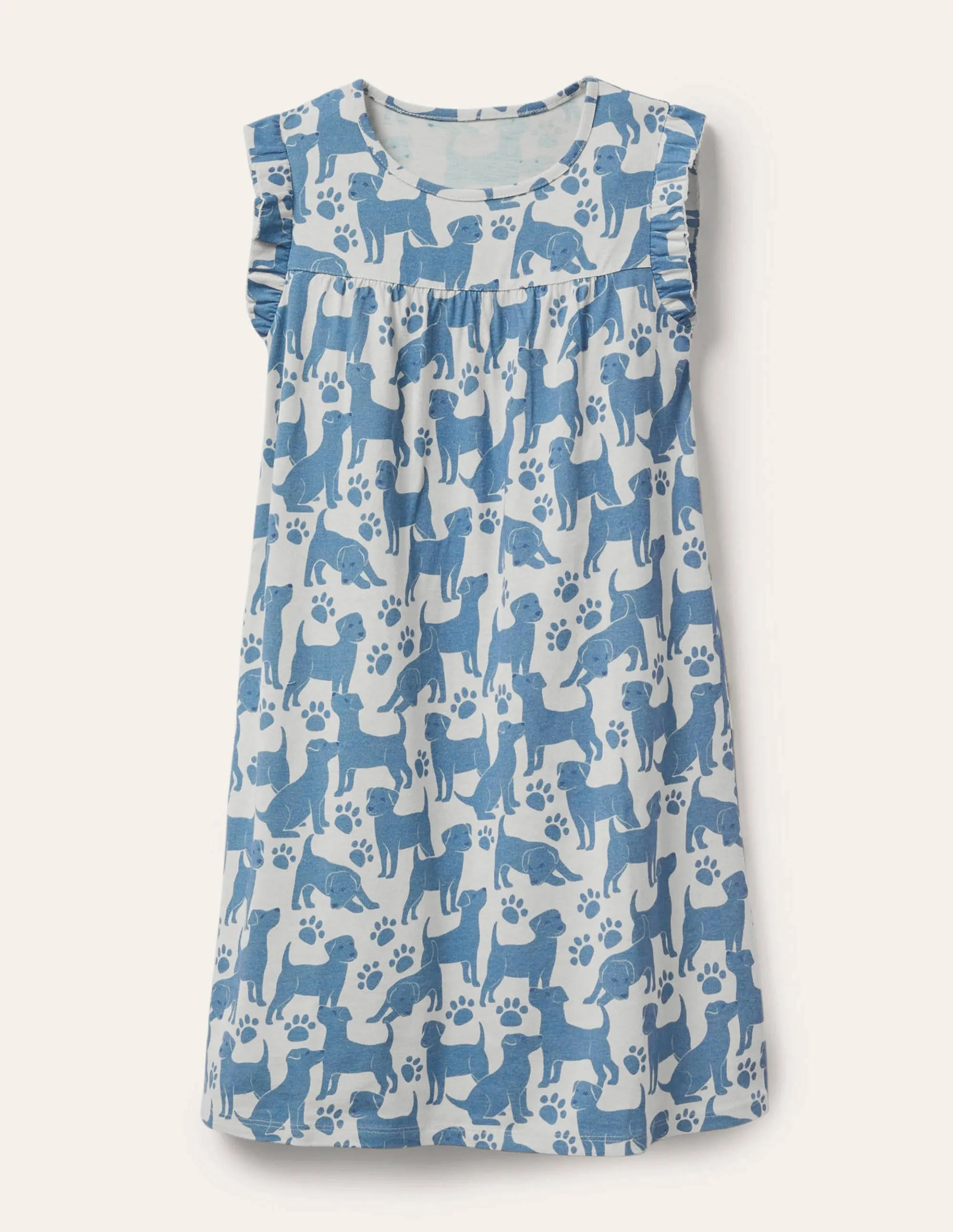 Printed Short-sleeved Nightie-Blue Playful Pups