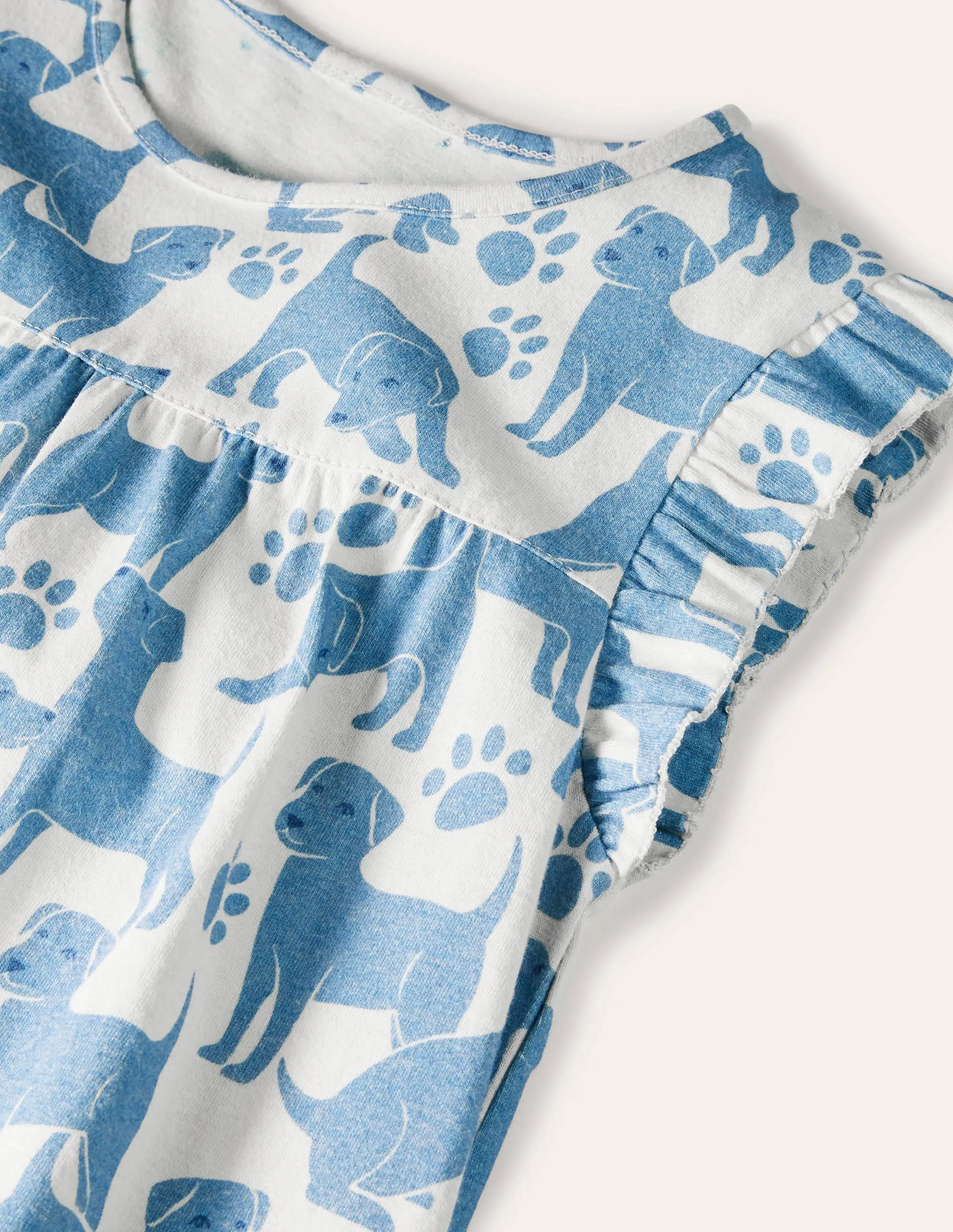 Printed Short-sleeved Nightie-Blue Playful Pups