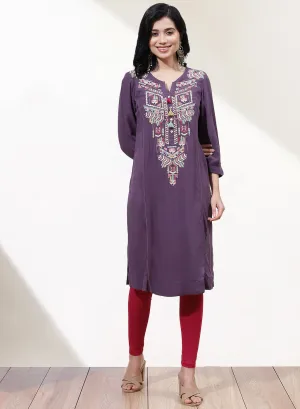 Purple Alora Embroidered Kurti With Tassels