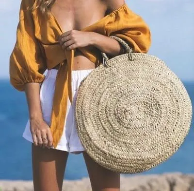 Scallop Woven Straw Tote Beach Bag