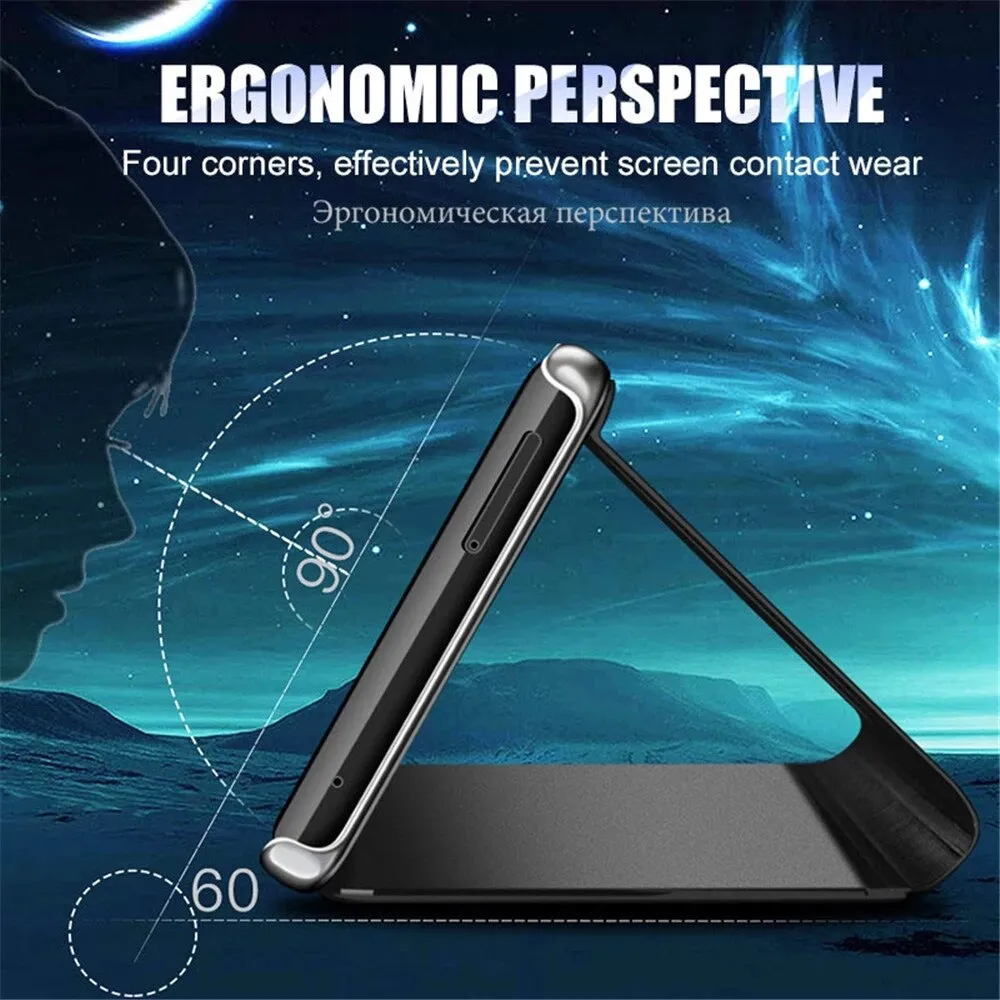 Smart Flip Phone Case For iPhone Mirror Window Standing Holder