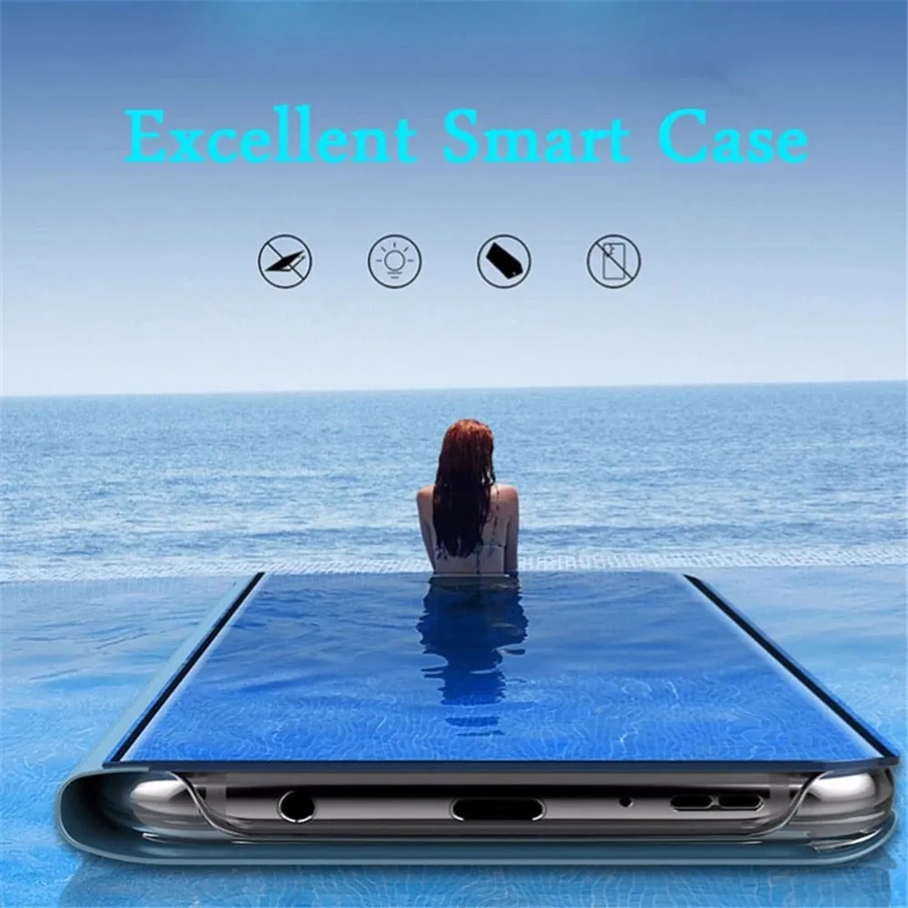 Smart Flip Phone Case For iPhone Mirror Window Standing Holder